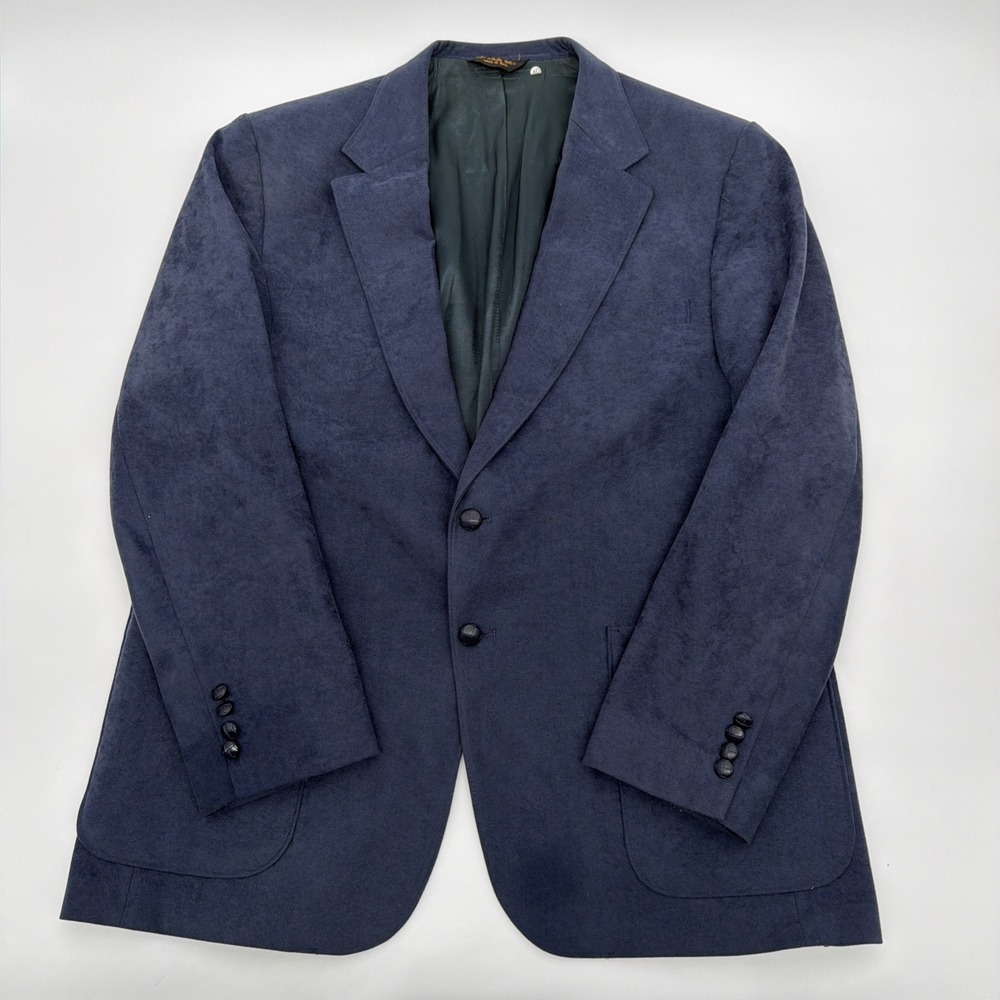 VTG 1970s McGregor Faux Suede Blazer Jacket Blue Sport Coat Retro Mens 44R